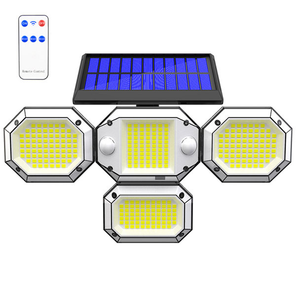 Solar powered four head wall lamp